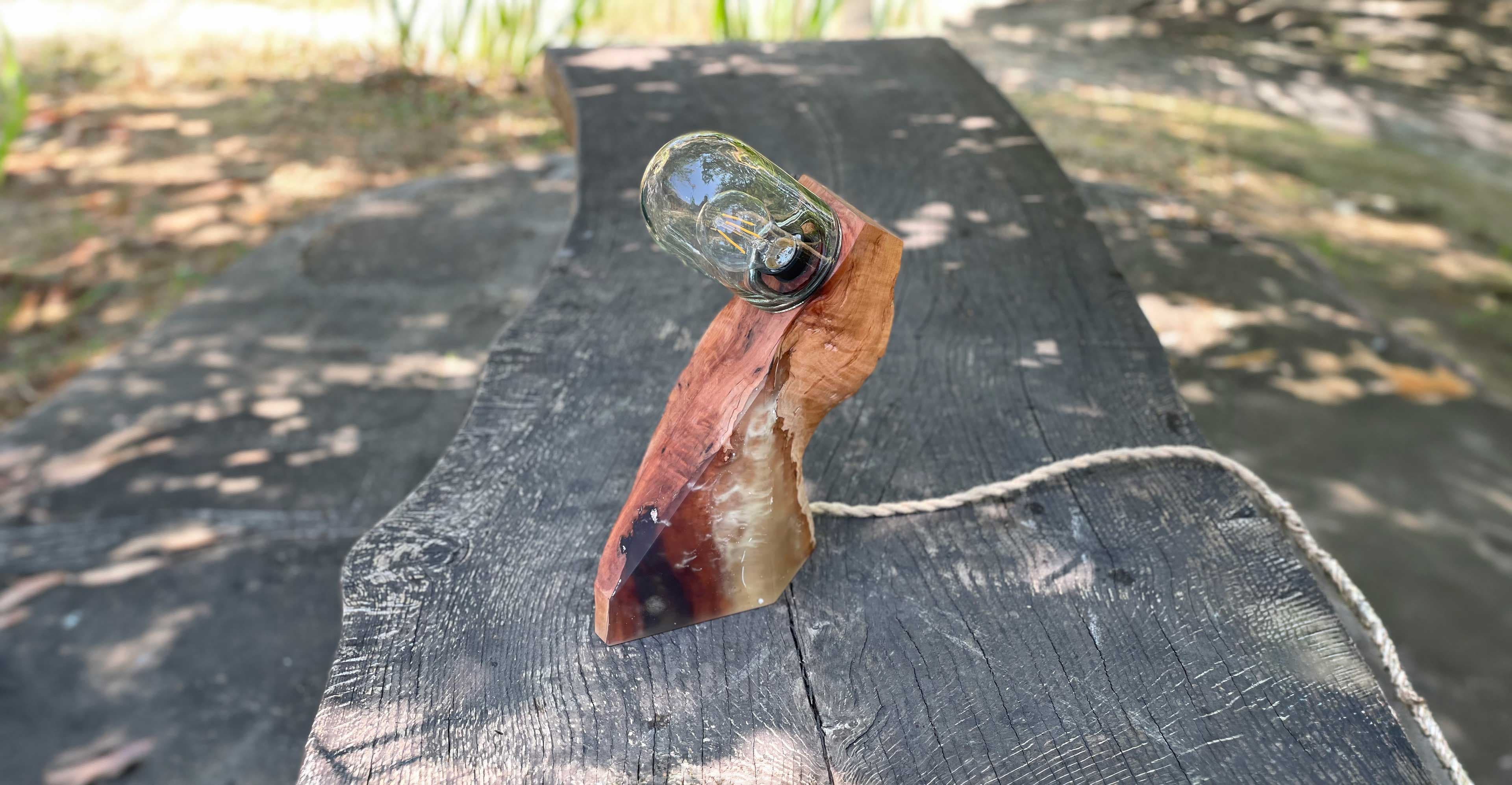 Sculptural Wood & Glass Lamp Banner